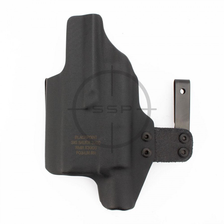 BlackPoint Tactical RH FO3 Light Mounted Holster, Sig P320 Carry/X-Carry, Surefire X300-U B, Black, 1.75" Metal IWB, Threaded Barrel Open Bottom, Tall Sights