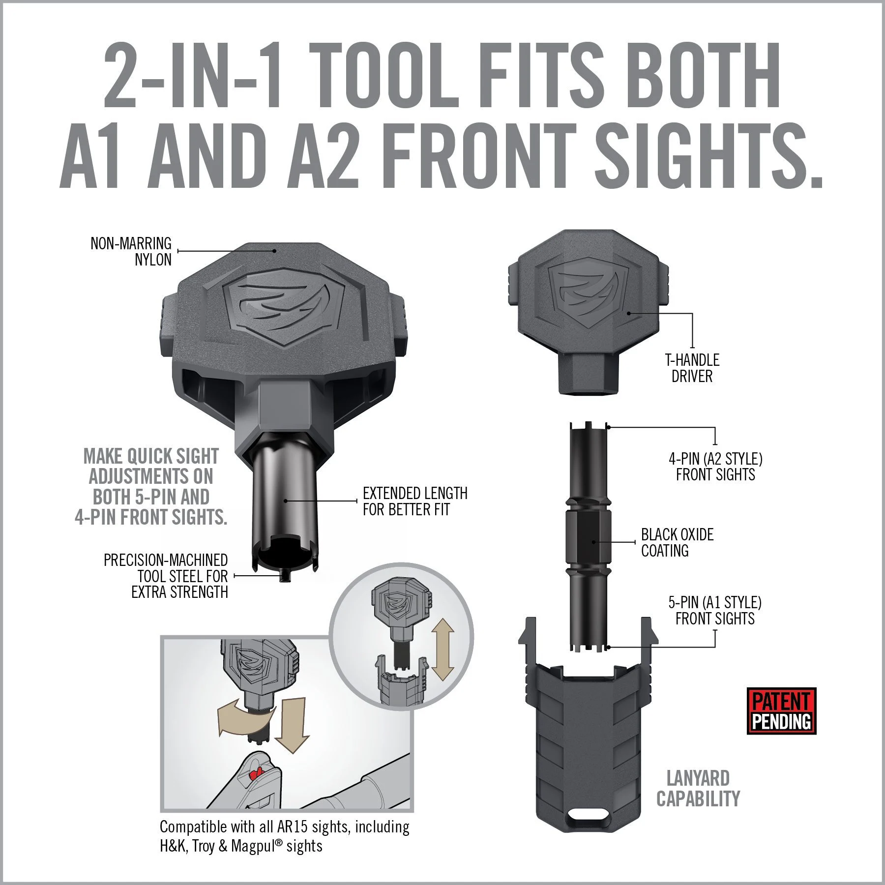 Real Avid AR15 Front Sight Adjuster Pro, Gray 