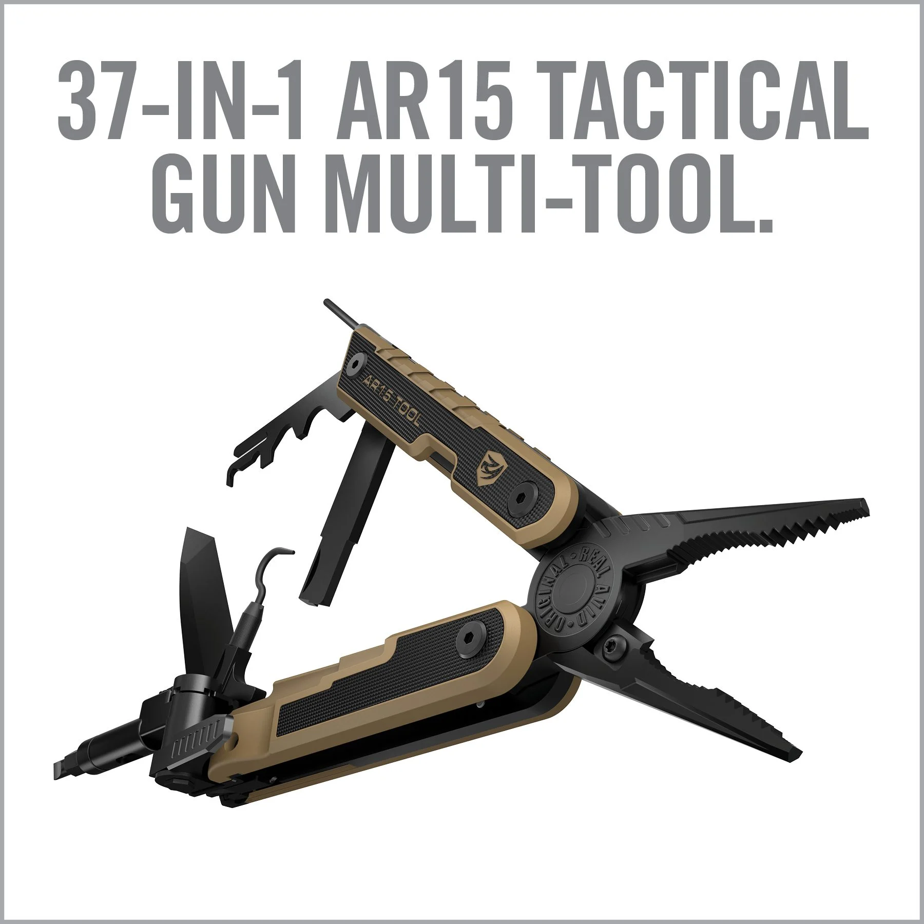 Real Avid AR15 Tool, Multi-Tool, Black/Tan Finish, Stainless Steel