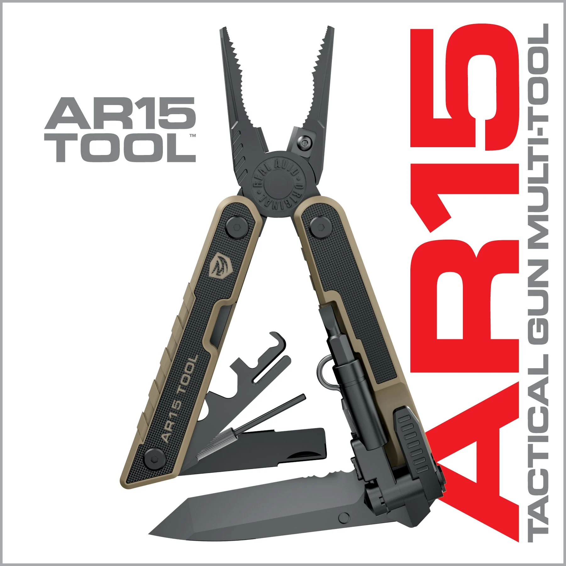 Real Avid AR15 Tool, Multi-Tool, Black/Tan Finish, Stainless Steel