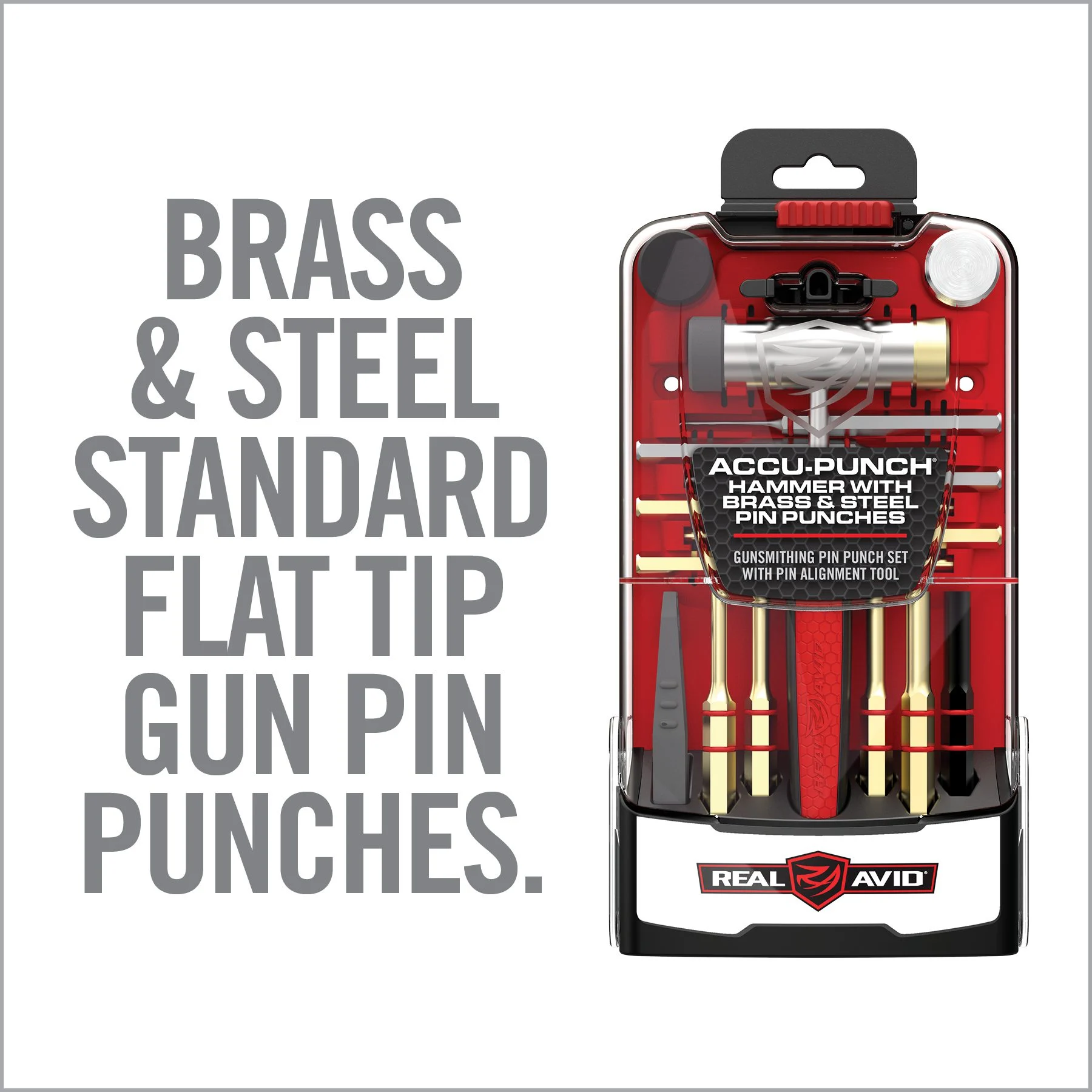 Real Avid Accu-Punch Hammer & Punch Set, Includes Rubber/Brass/Nylon/Steel Hammer Heads