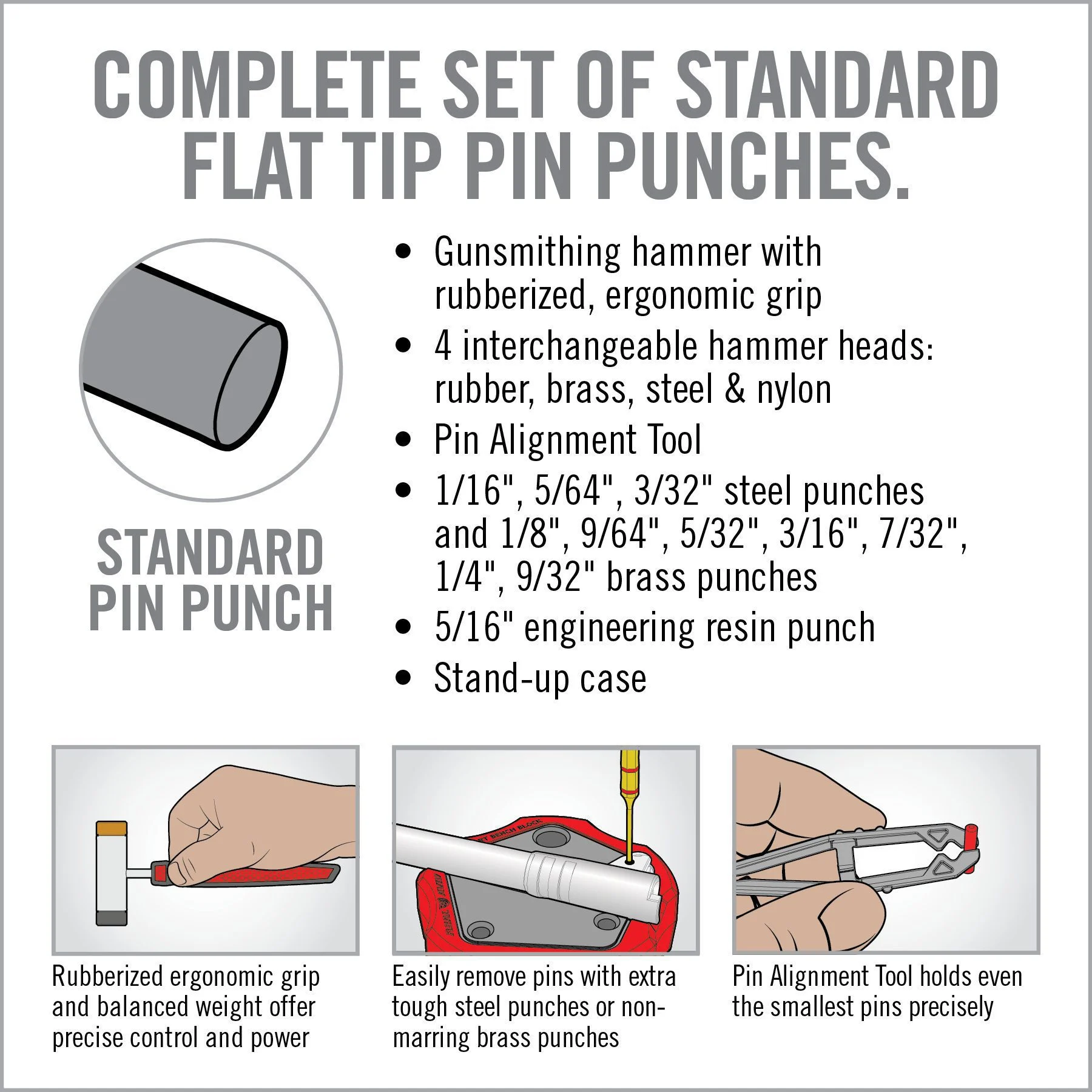 Real Avid Accu-Punch Hammer & Punch Set, Includes Rubber/Brass/Nylon/Steel Hammer Heads