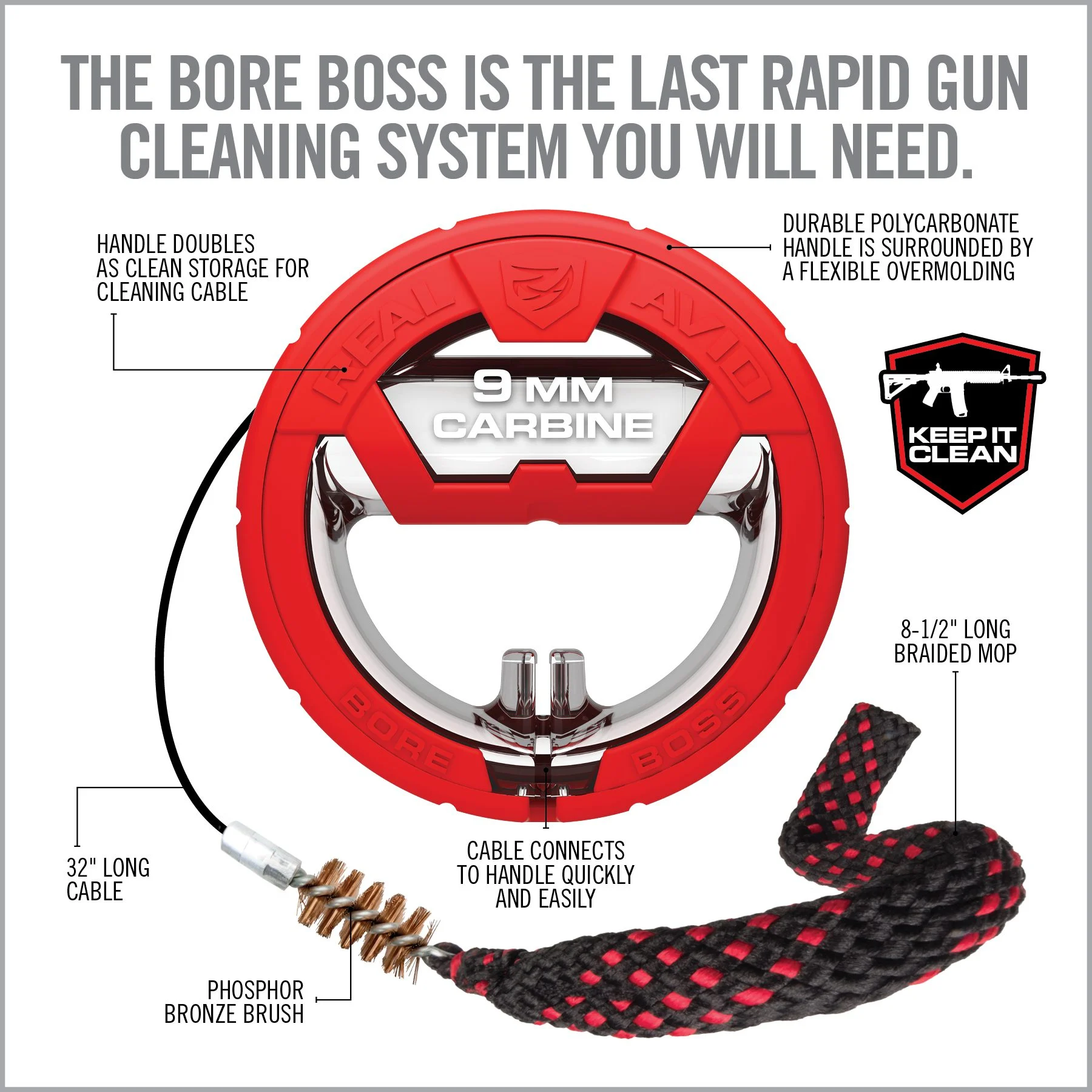 Real Avid Bore Boss, Bore Cleaner, 9mm Carbine 
