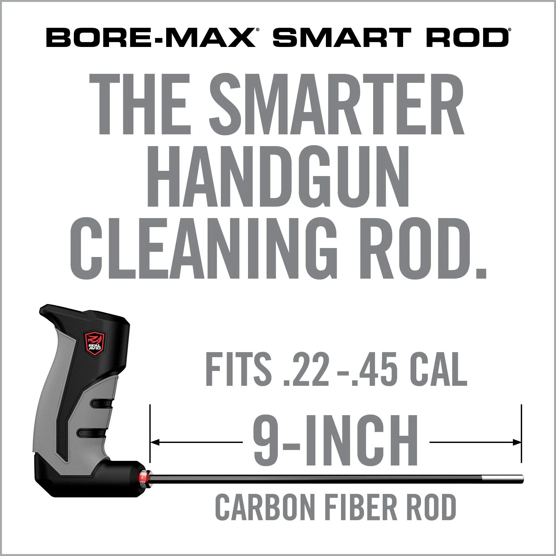 Real Avid Bore-Max Smart Rod, Fits Pistols, 9", Carbon Fiber Rod