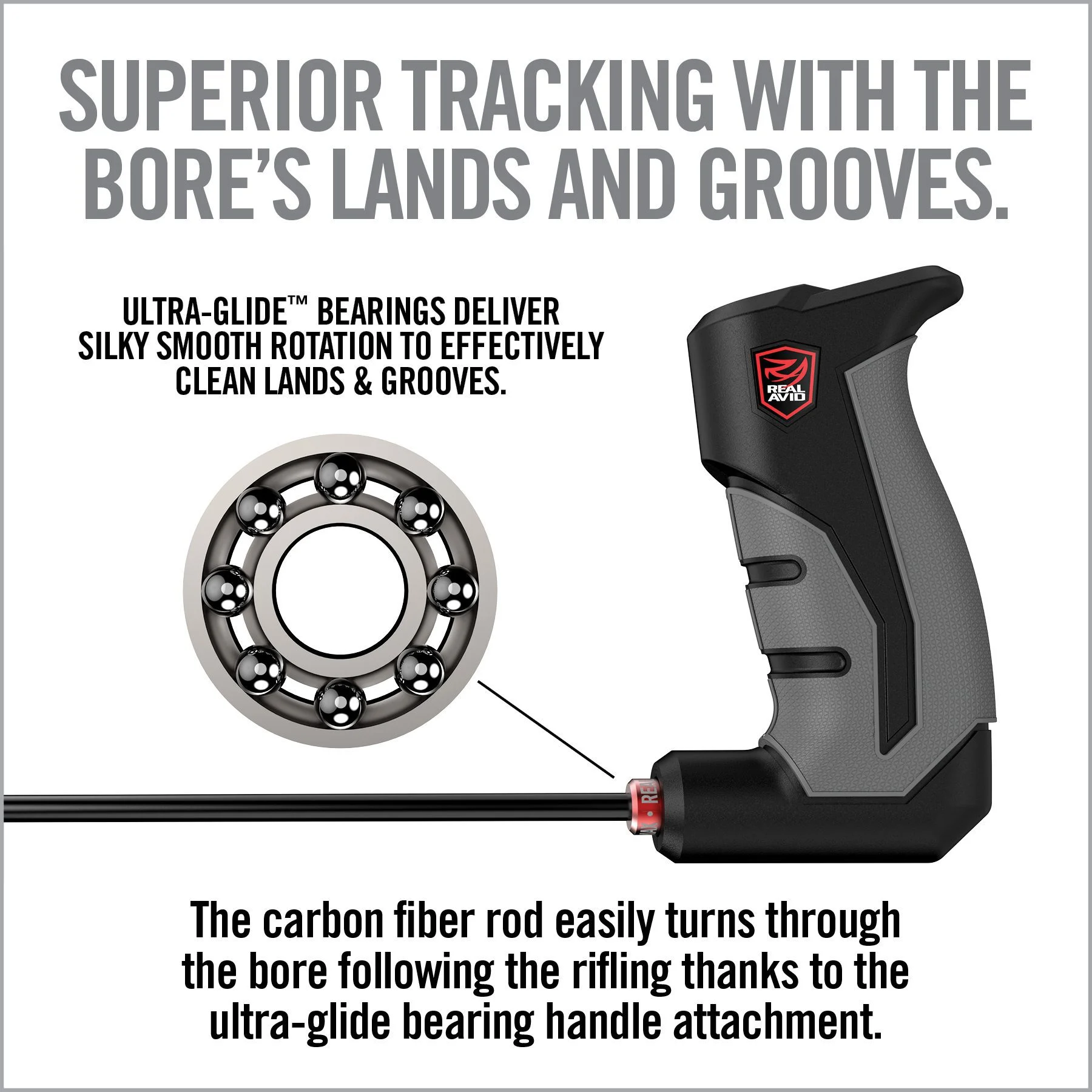 Real Avid Bore-Max Smart Rod, Fits Pistols, 9", Carbon Fiber Rod