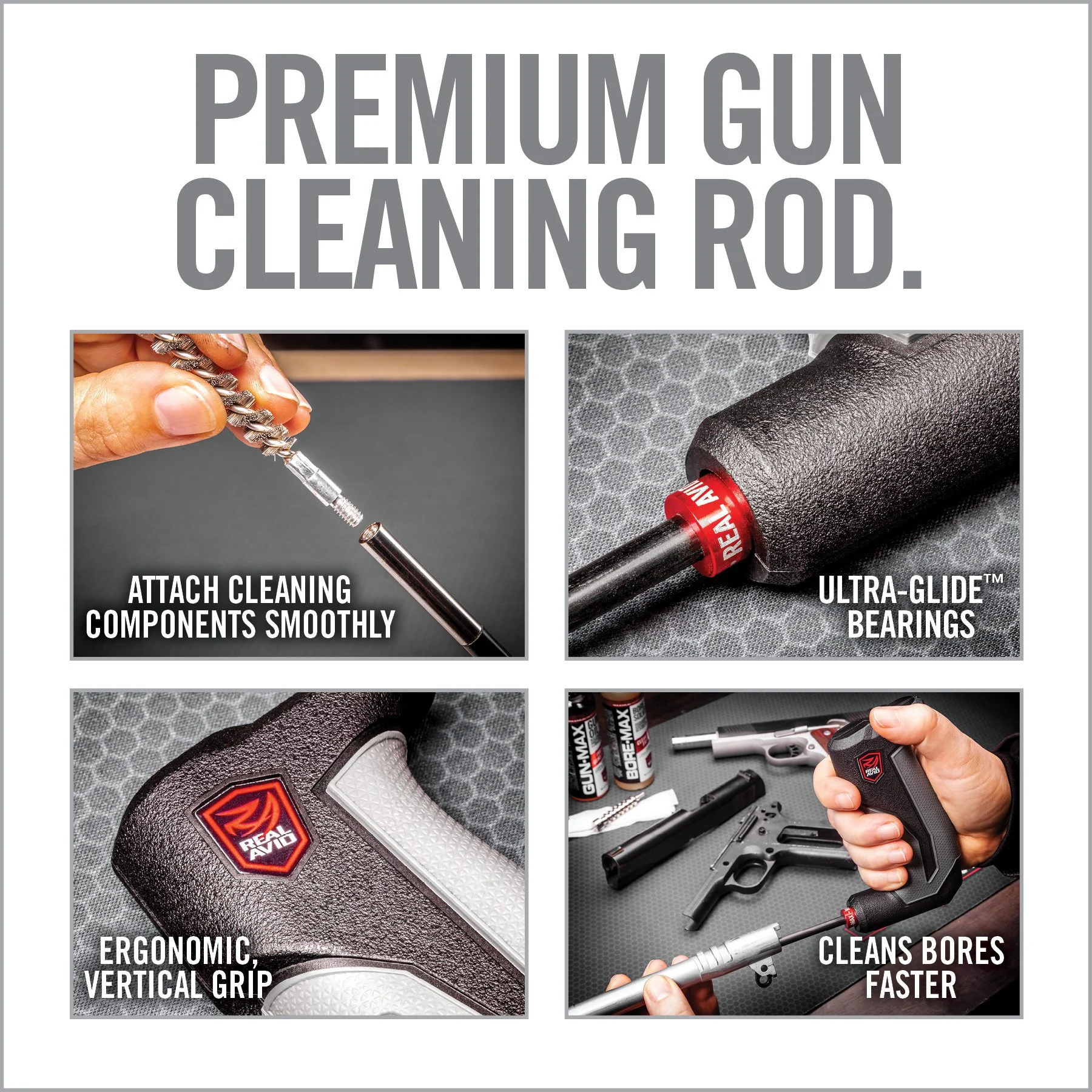 Real Avid Bore-Max Smart Rod, Fits Pistols, 9", Carbon Fiber Rod
