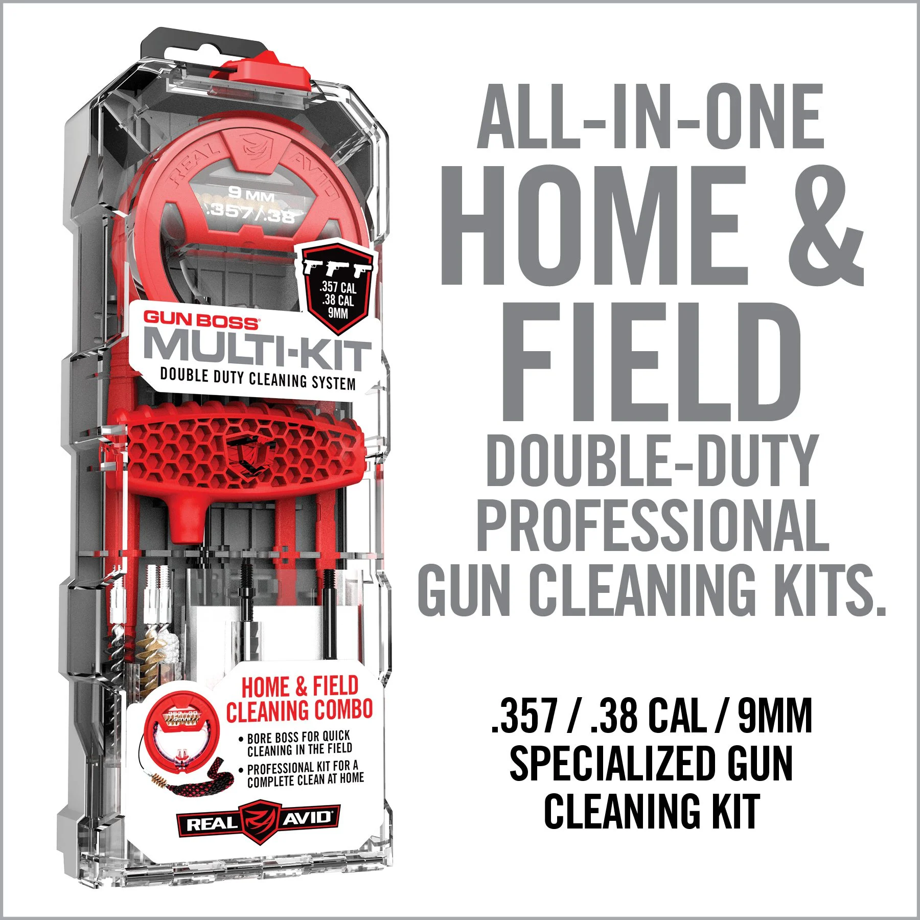 Real Avid Gun Boss, Multi-Kit,  Fits .357, .38, and 9mm Handguns 