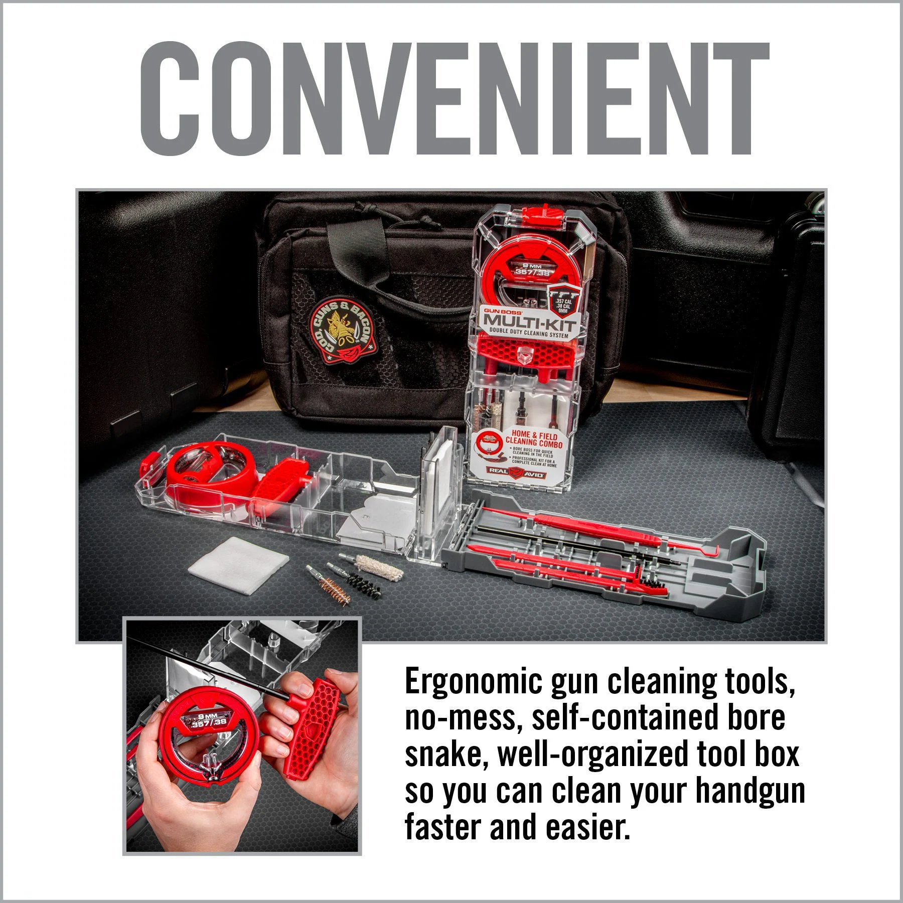Real Avid Gun Boss, Multi-Kit,  Fits .357, .38, and 9mm Handguns 