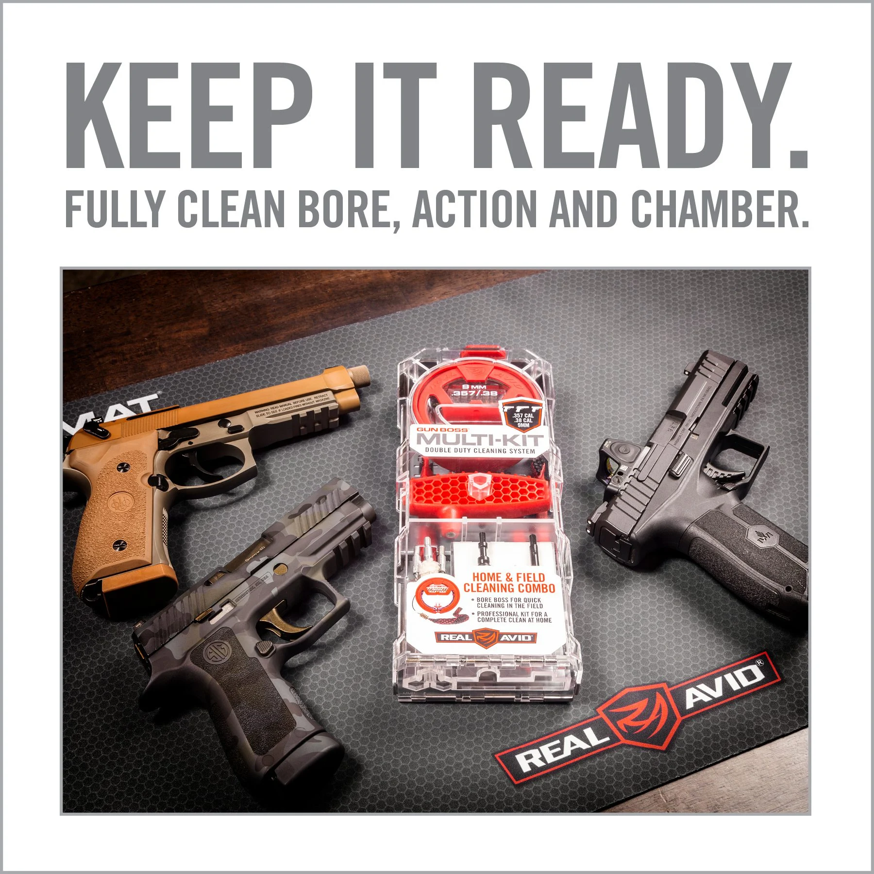 Real Avid Gun Boss, Multi-Kit,  Fits .357, .38, and 9mm Handguns 