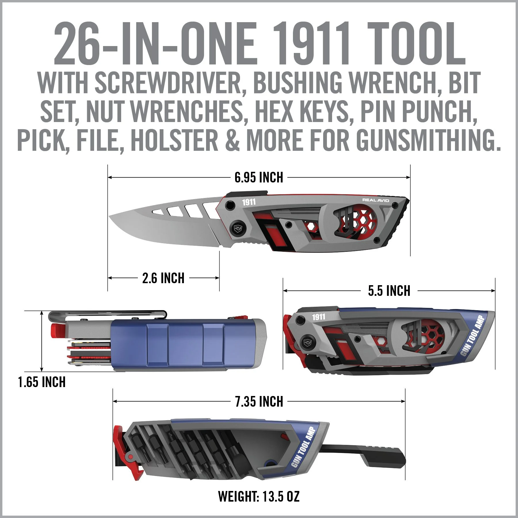 Real Avid Gun Tool AMP, Next-Gen Gun Readiness Multi-Tool, 1911 