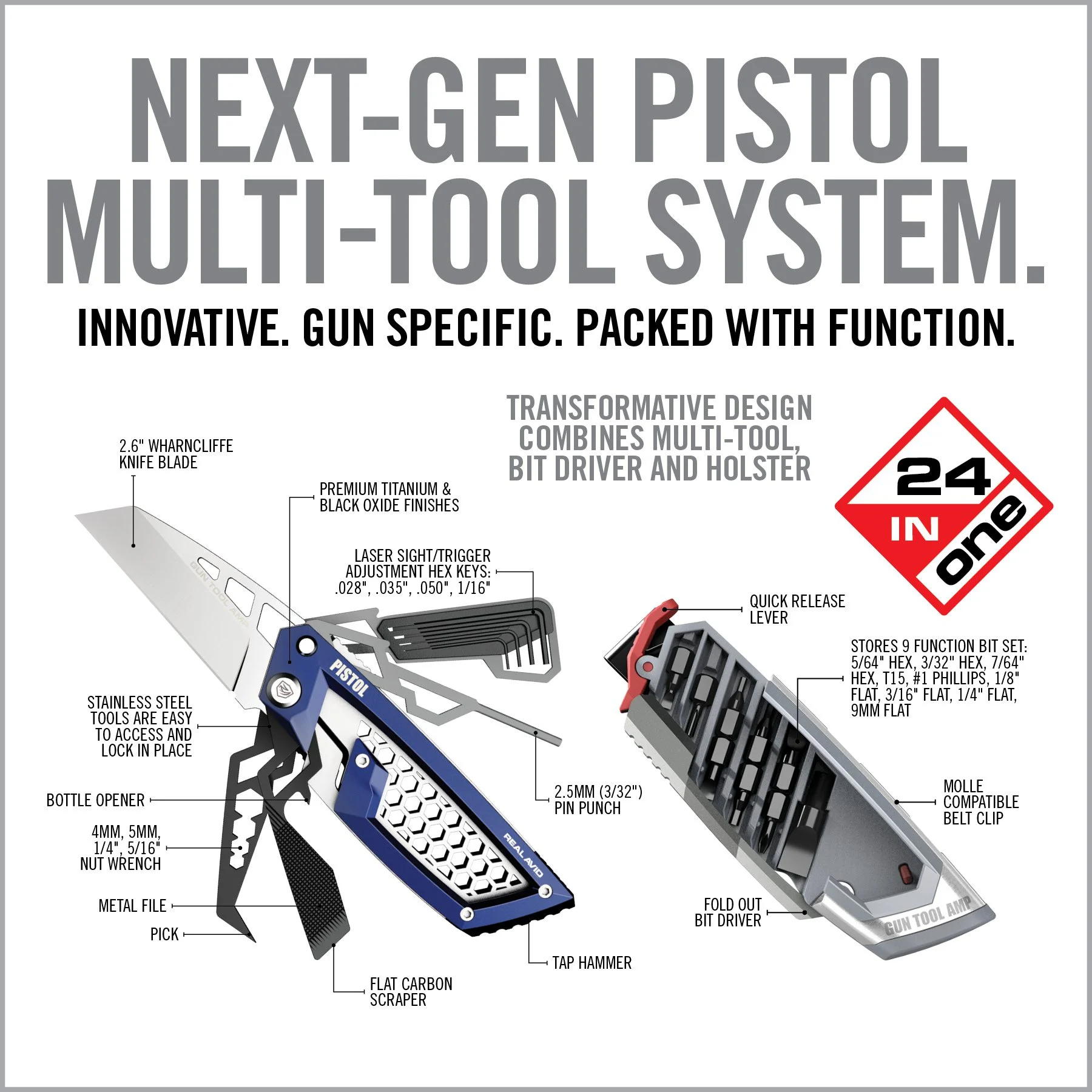 Real Avid Gun Tool AMP, Next-Gen Gun Readiness Multi-Tool, For Pistol