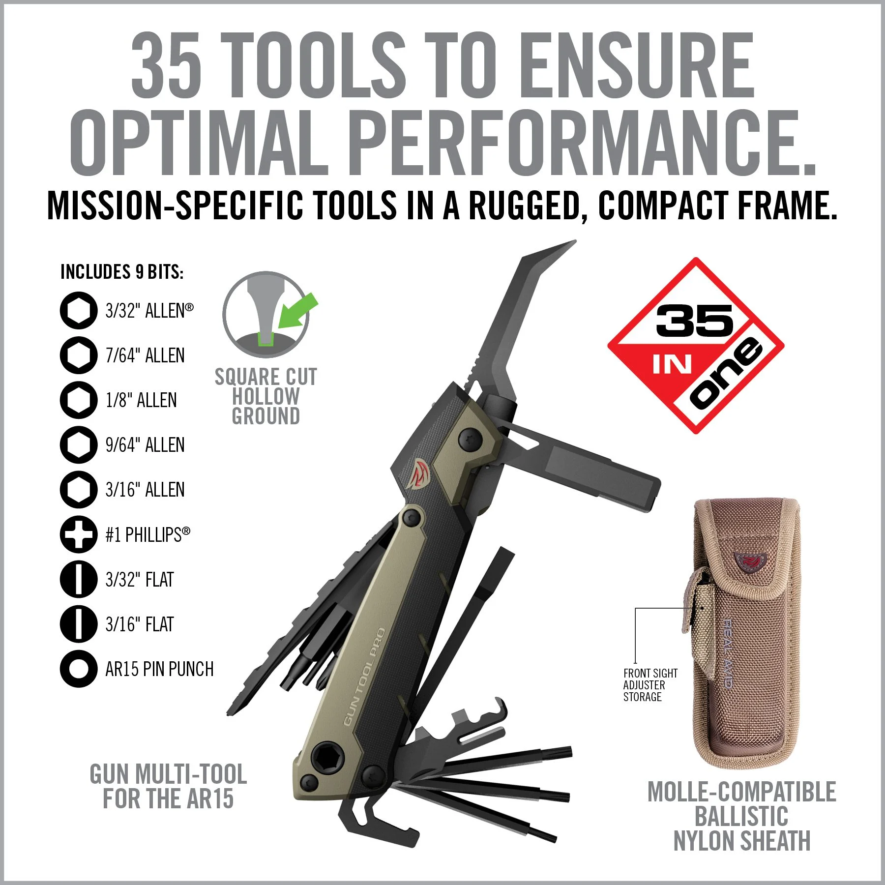 Real Avid Gun Tool Pro AR15, Multi-Tool, Optimized for the AR15, Flat Dark Earth/ Black