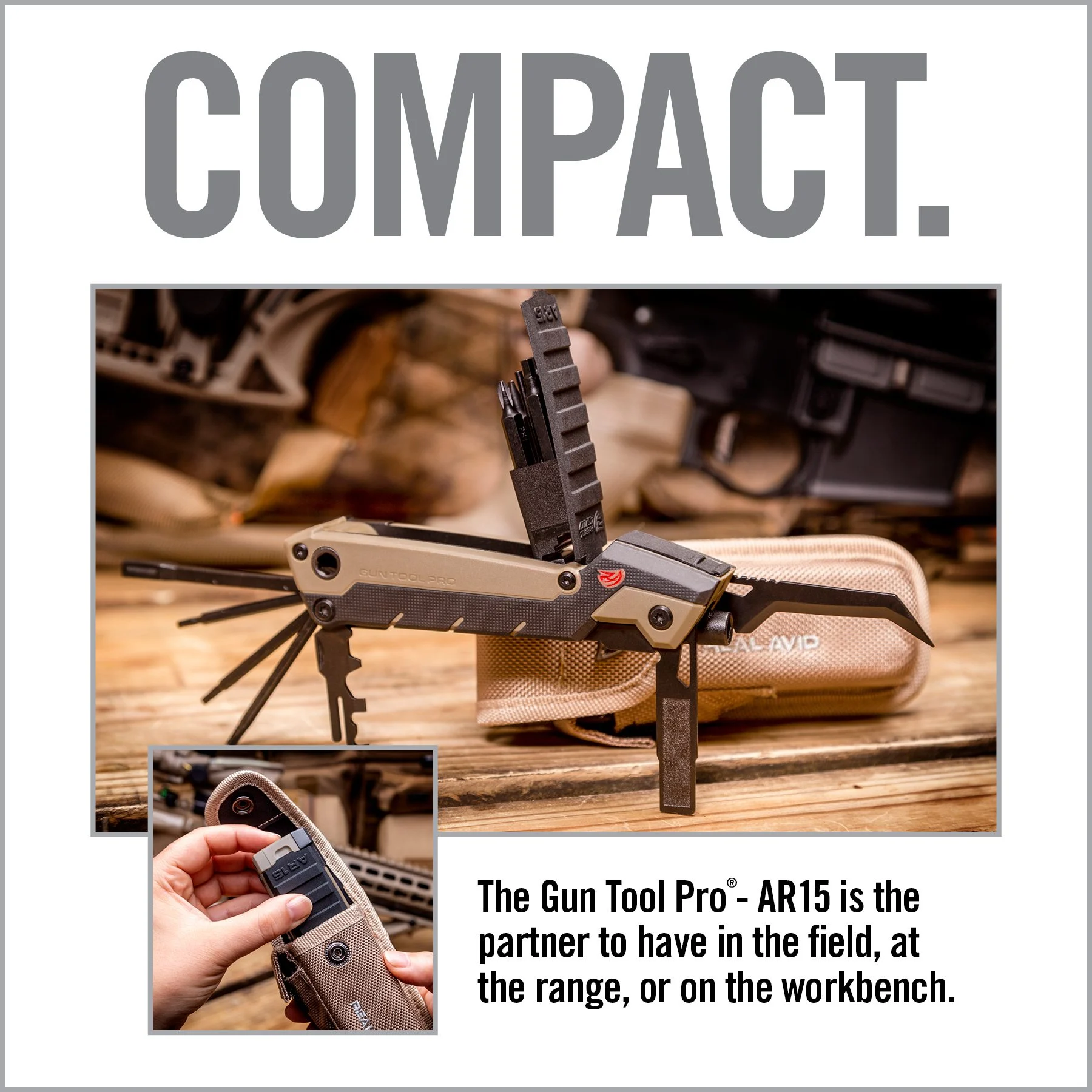Real Avid Gun Tool Pro AR15, Multi-Tool, Optimized for the AR15, Flat Dark Earth/ Black