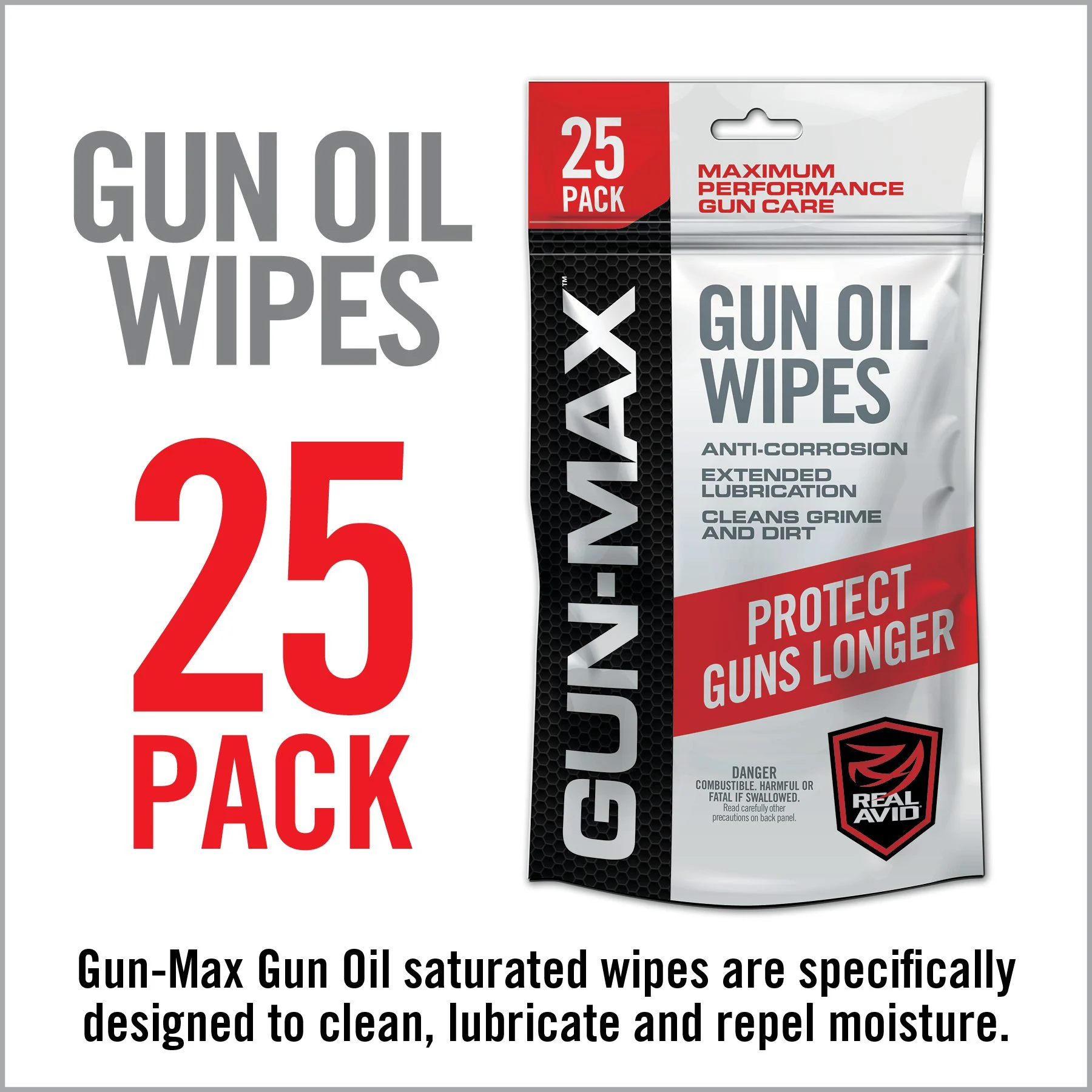 Real Avid Gun-Max Wipes, Cleaning Pads, 25 Pack