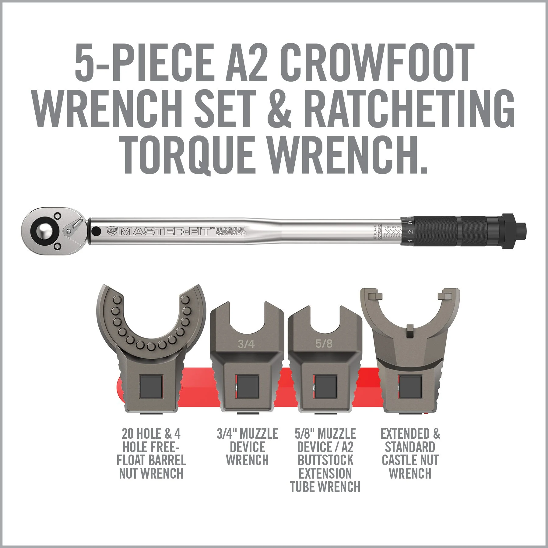 Real Avid Master-Fit Wrench Set, Stainless Steel, A2 Crowfoot 