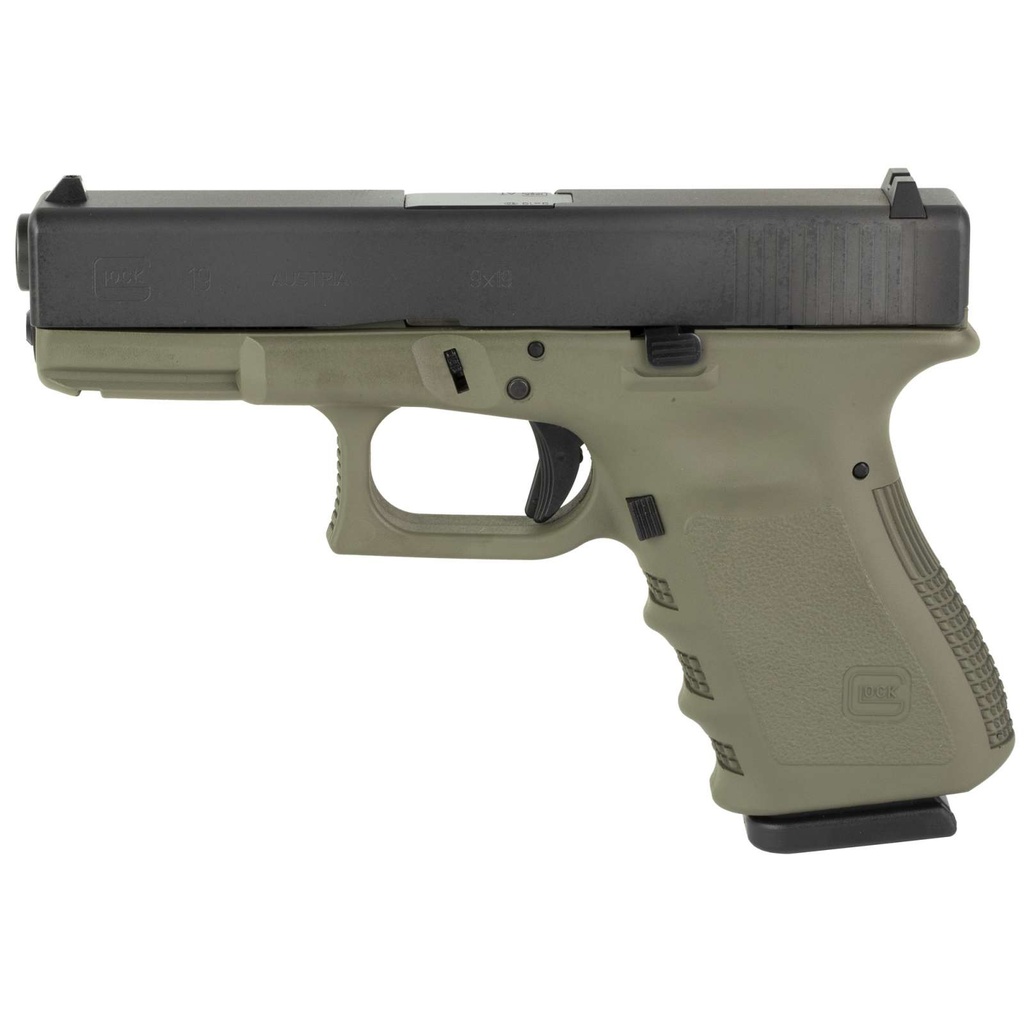 Glock 19 Gen3 9MM 4.02" 15Rds 2 Mags OEM Rail Cerakote Moss Green Black