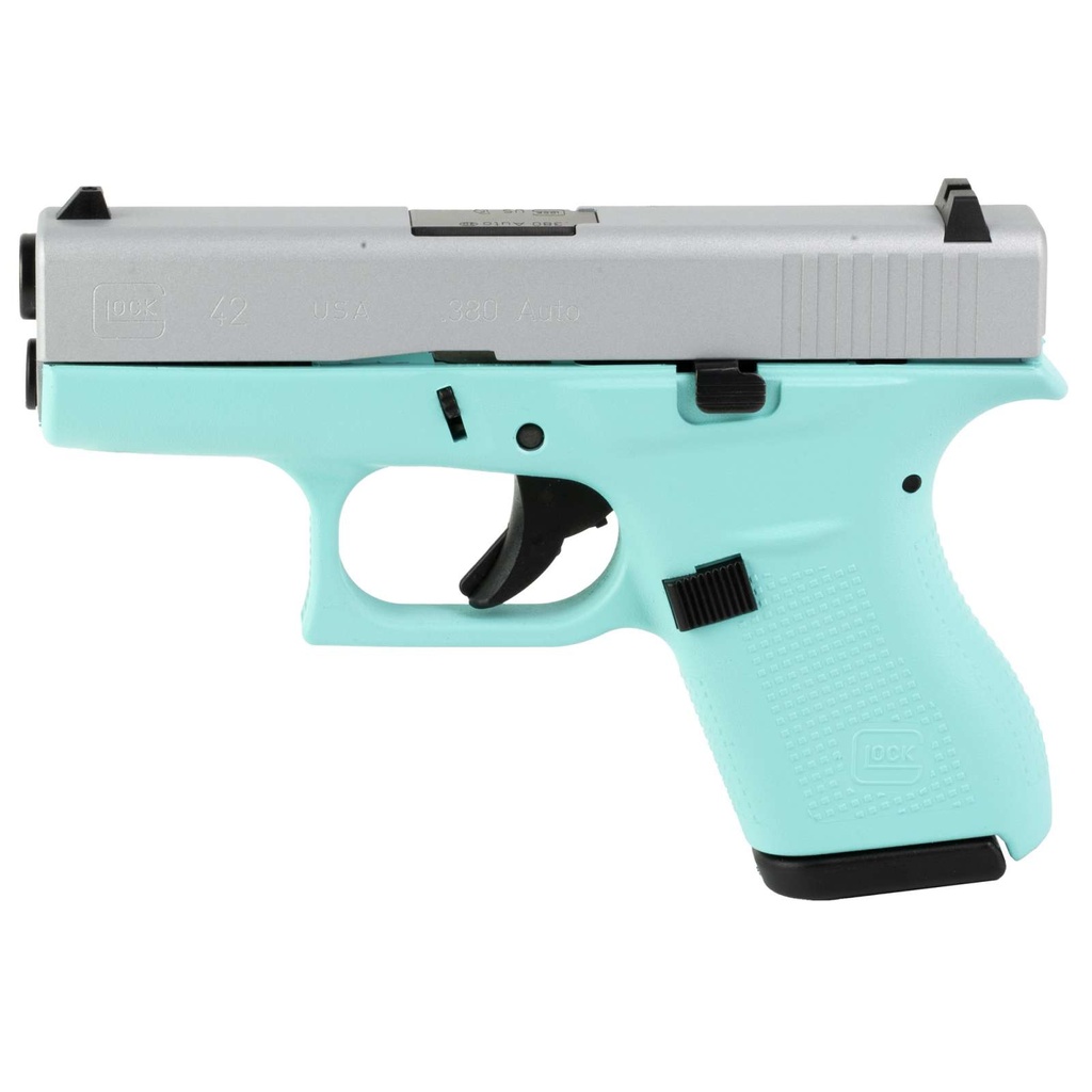 Glock 42 380 ACP 3.25" 6Rds 2 Mags Cerakote Robin's Egg Blue/Silver