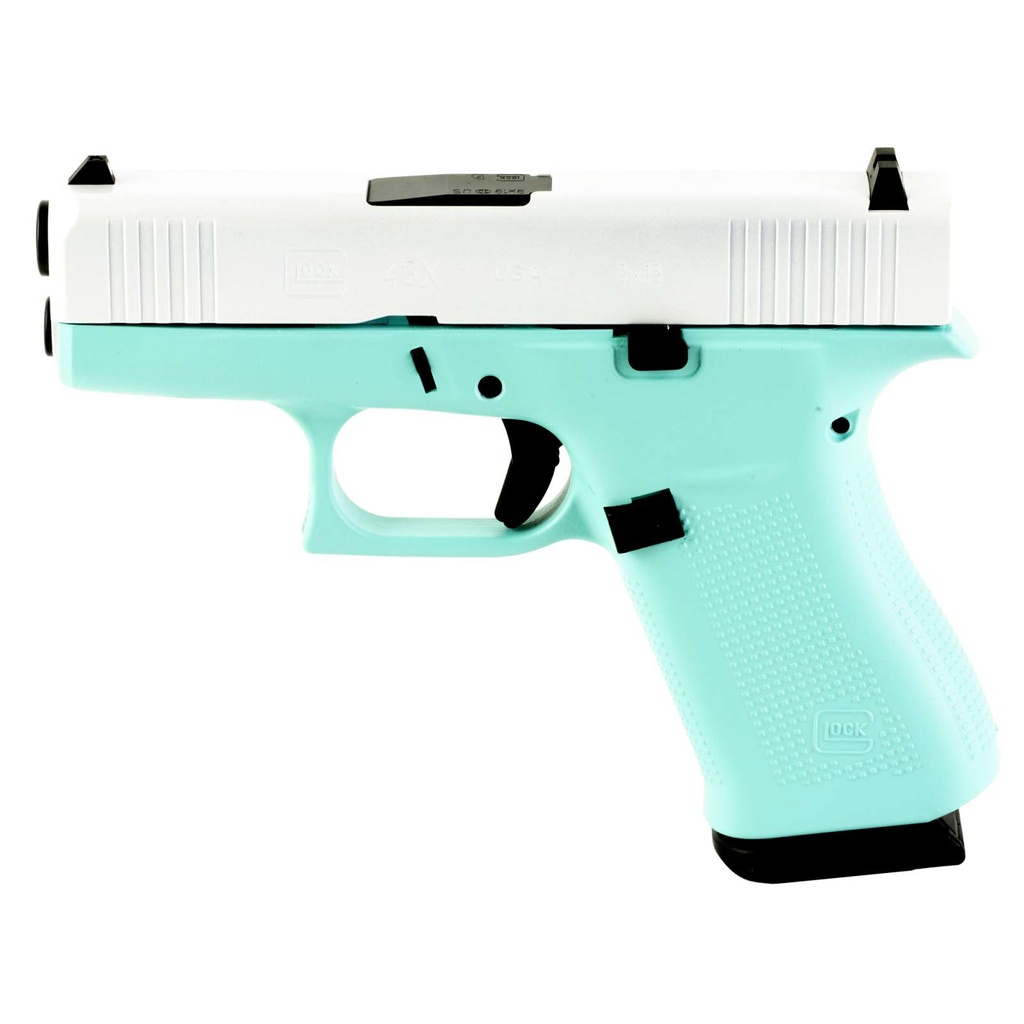 Glock 43X 9MM 3.41" 10Rds 2 Mags Cerakote Robins Egg Blue/Pearl White Slide