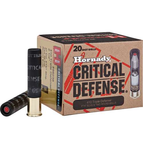 Hornady 86238 Critical Defense 410 Gauge 2.5" Lead 2 Round Balls/1 Slug 35 Cal/41 Cal 20 Bx/ 10 Cs