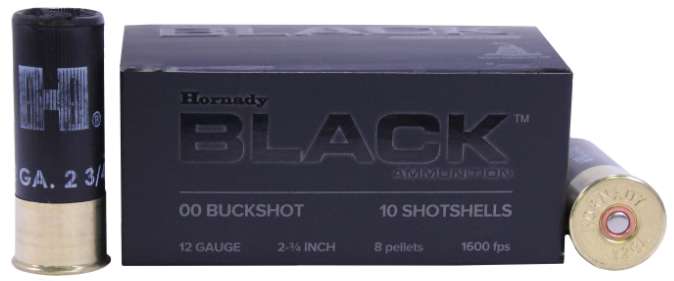 Hornady 86249 Black 12 Gauge 2.75" Buckshot 8 Pellets 00 Buck 10 Bx/ 10 Cs