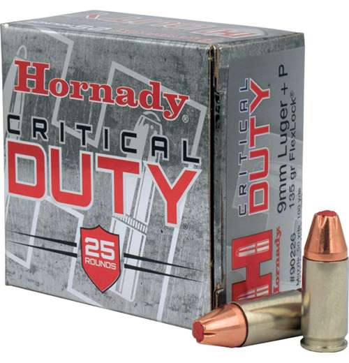 Hornady 90226 Critical Duty  9mm Luger +P 135 gr FlexLock 25 Bx/ 10 Cs