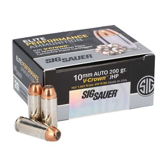 Sig Sauer Elite V-Crown 10mm Ammo 200 Grain JHP 20Rds