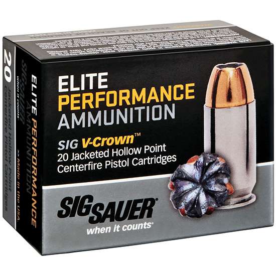 Sig Sauer E380A120 Elite V-Crown 380 ACP 90 gr Jacketed Hollow Point (JHP) 20 Bx/ 10 Cs