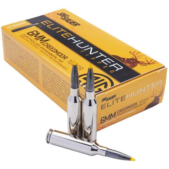 Sig Sauer E6MMCTH220 Elite Hunter Tipped 6mm Creedmoor 100 gr Controlled Expansion Tip 20 Bx/ 10 Cs