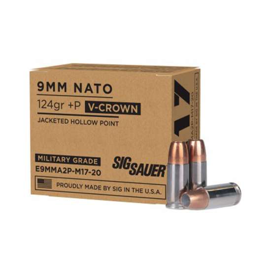 Sig Sauer E9MMA2PM1720 Elite V-Crown 9mm Luger +P 124 gr Jacketed Hollow Point (JHP) 20 Bx/ 10 Cs