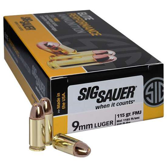 Sig Sauer E9MMB150 Elite Ball 9mm Luger 115 gr Full Metal Jacket (FMJ) 50 Bx/ 20 Cs