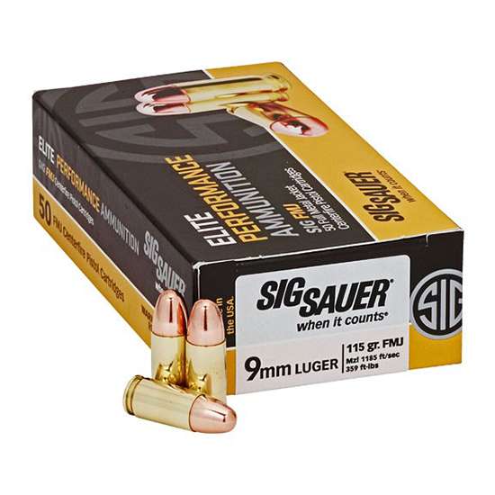 Sig Sauer E9MMB136550 Elite Ball 9mm Luger 115 gr Full Metal Jacket (FMJ) 50 Bx/ 20 Cs