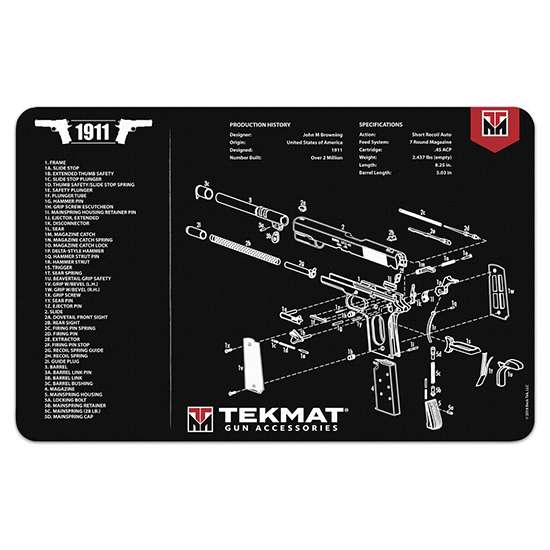 TekMat Gun Cleaning Mat 1911 Parts Diagram 11" x 17" Black