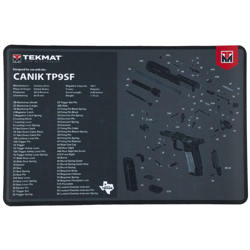 TekMat Gun Cleaning Mat Canik TP9SF 11" x 17" Black