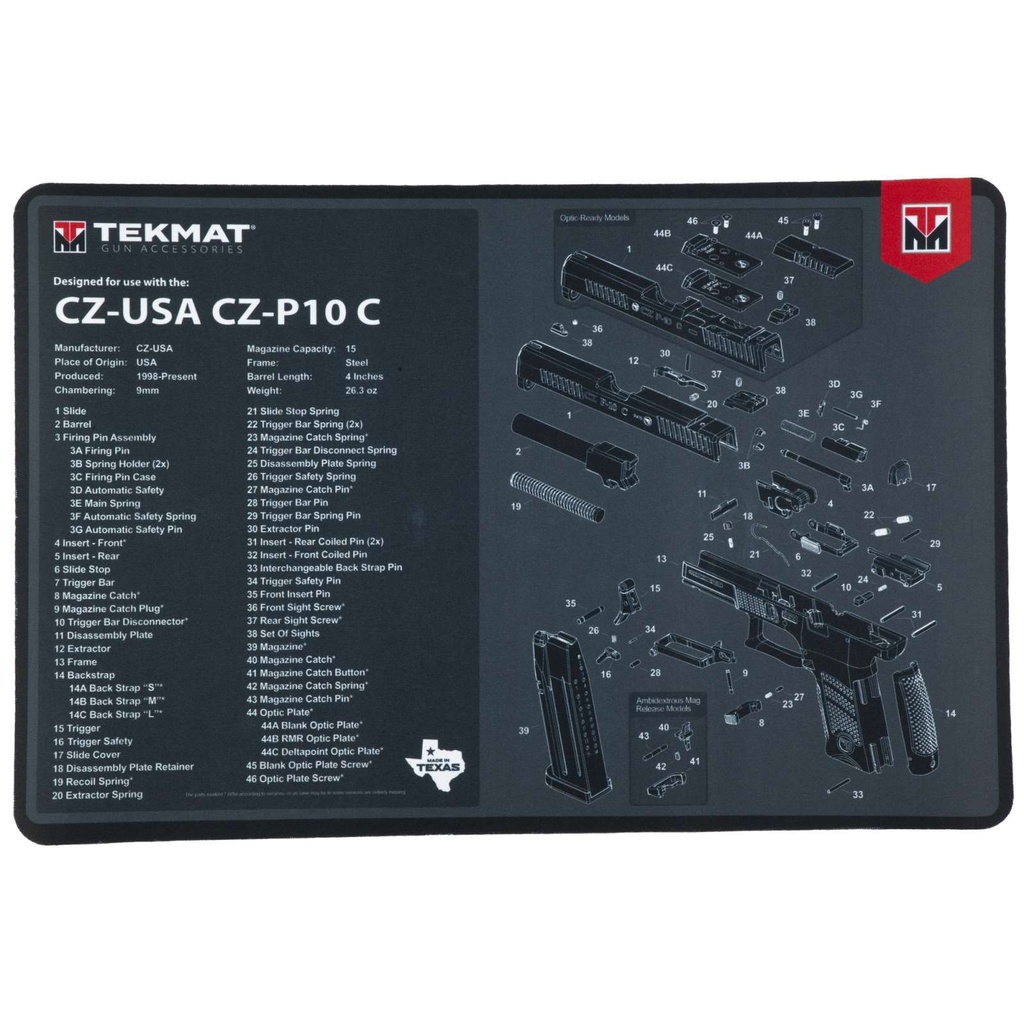 TekMat Gun Cleaning Mat CZ P10C 11" x 17" Black