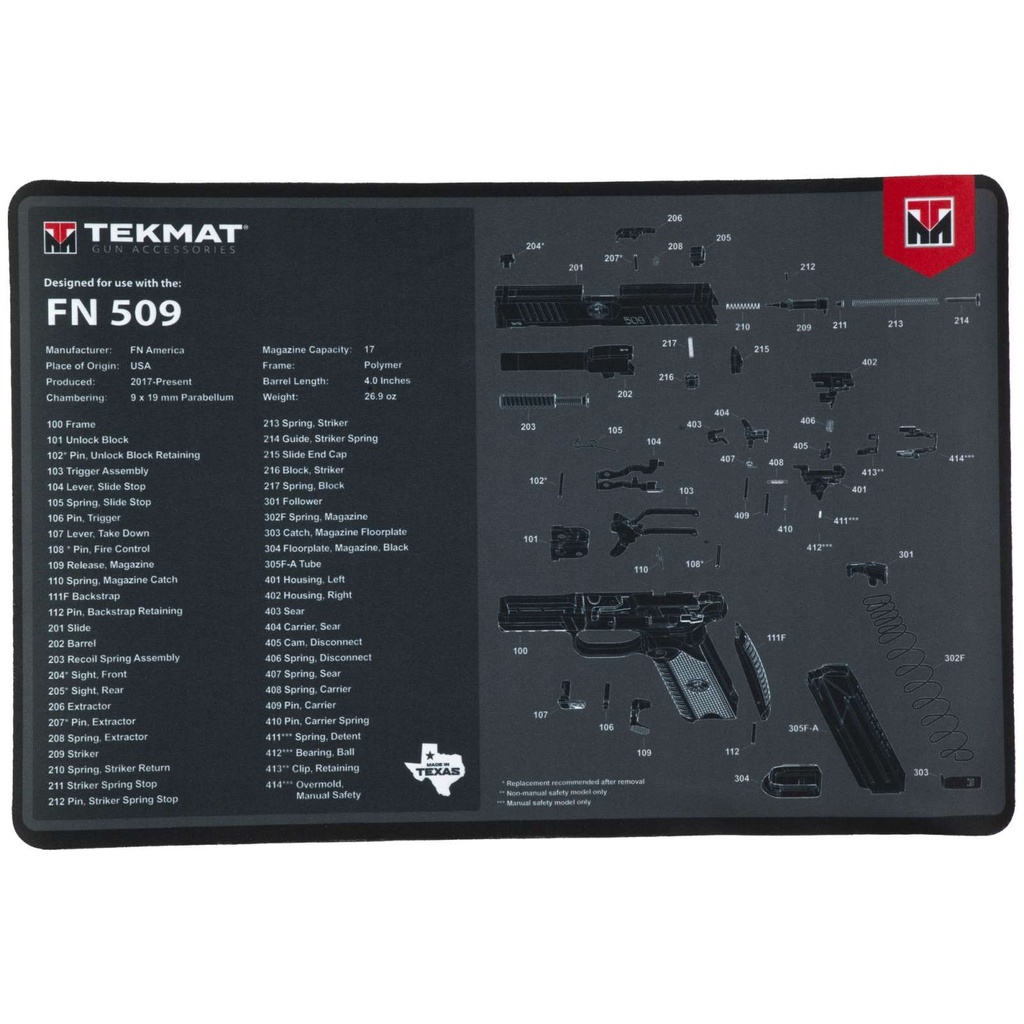 TekMat Gun Cleaning Mat FN 509 11" x 17" Black