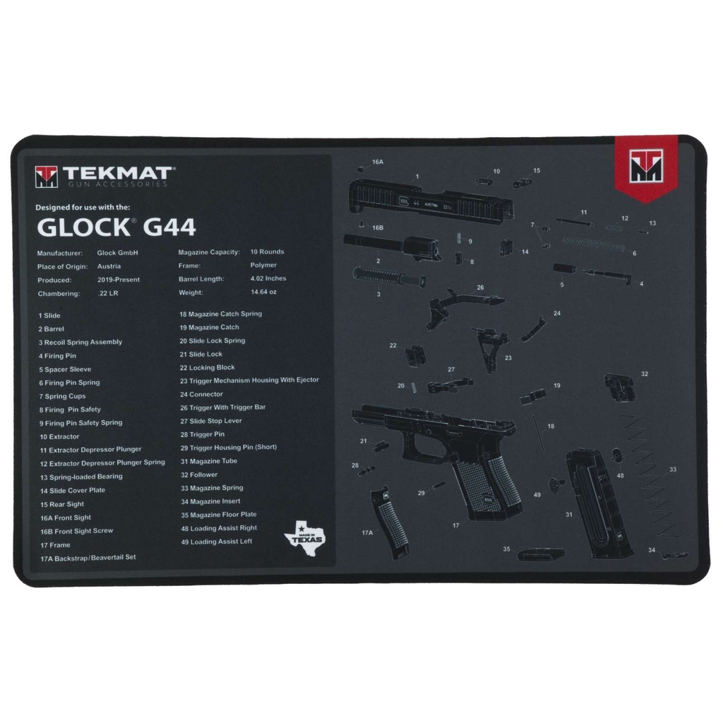 TekMat Gun Cleaning Mat Glock 44 11" x 17" Black