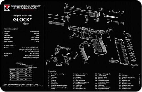 TekMat Armorer's Bench Mat for Glock Gen 4 11"x17" Black