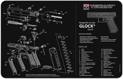 TekMat Original Cleaning Mat Glock Gen5 Parts Diagram 11" x 17" Black