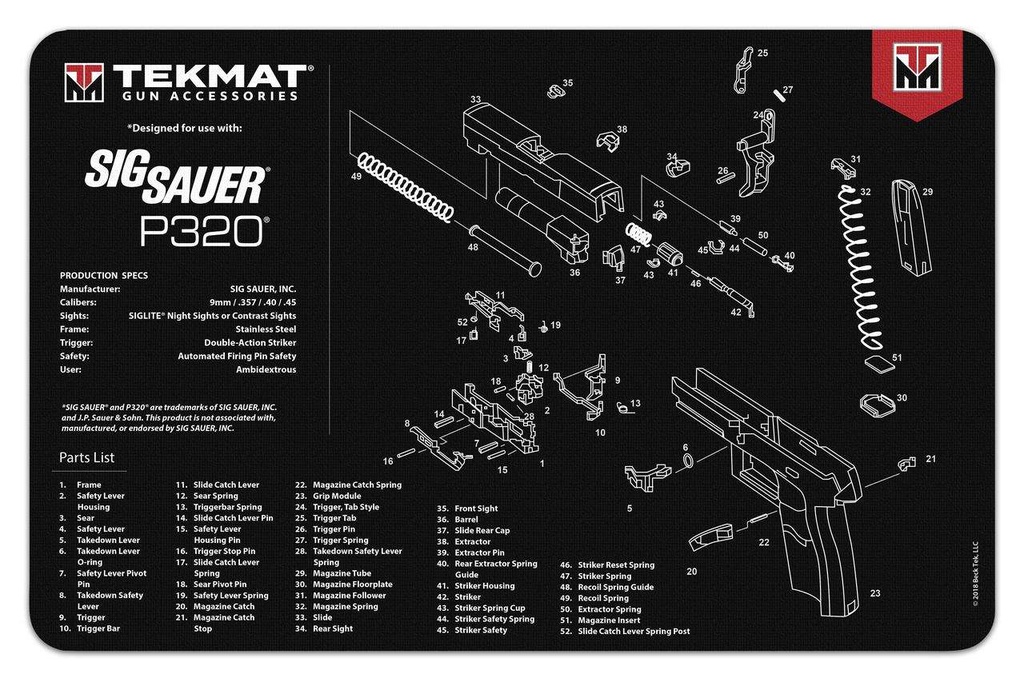 TekMat SIG Sauer P320 Armorer's Bench Mat 11"x17" Fabric/Neoprene Black