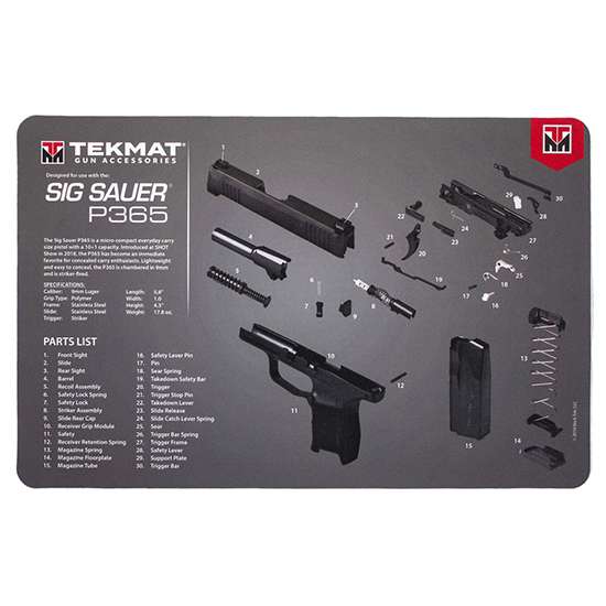 TekMat Original Cleaning Mat Sig P365 Parts Diagram 11" x 17" Black