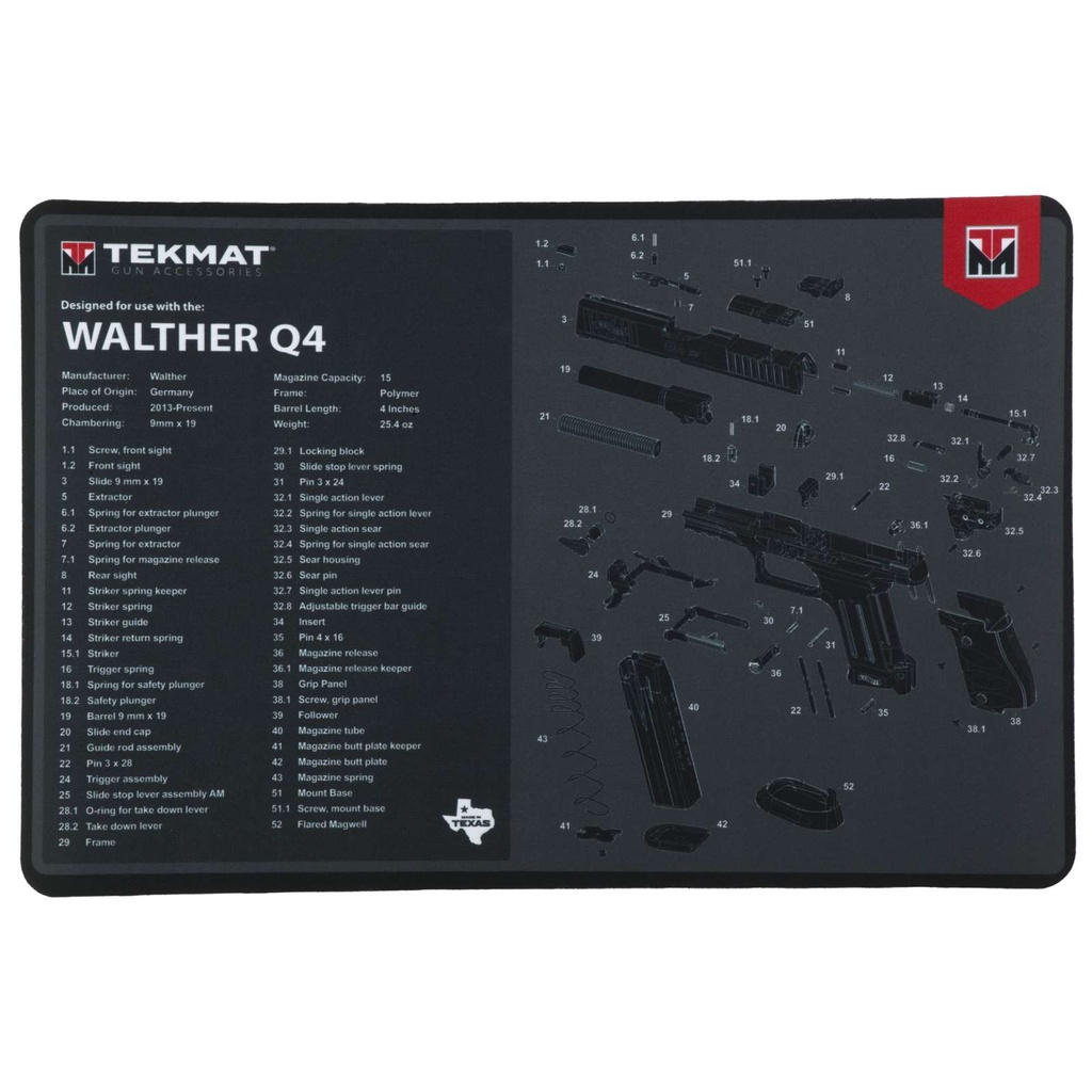 TekMat Gun Cleaning Mat Walther Q4 SF 11" x 17" Black