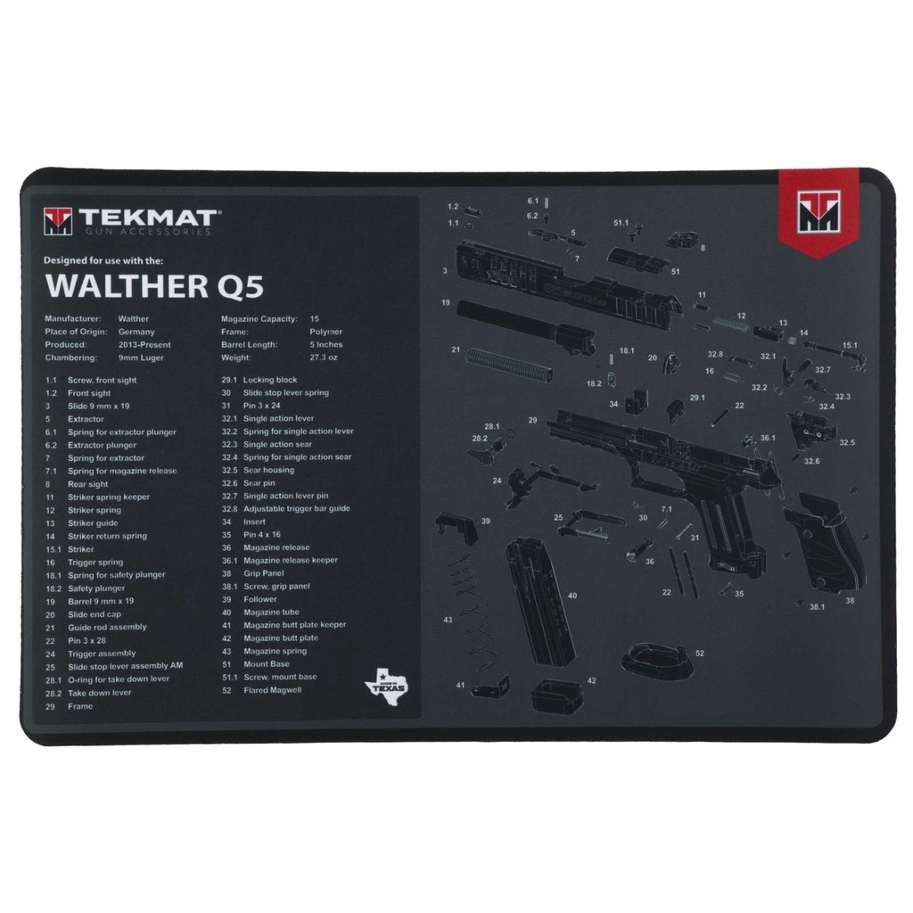 TekMat Gun Cleaning Mat Walther Q5 SF 11" x 17" Black