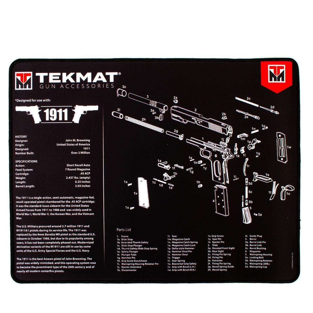 TekMat Ultra Premium Mat 1911 Parts Diagram 15" x 20" Black