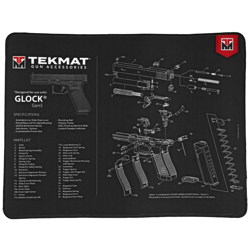 TekMat Gun Cleaning Mat Glock Gen-5 15"x20" Black