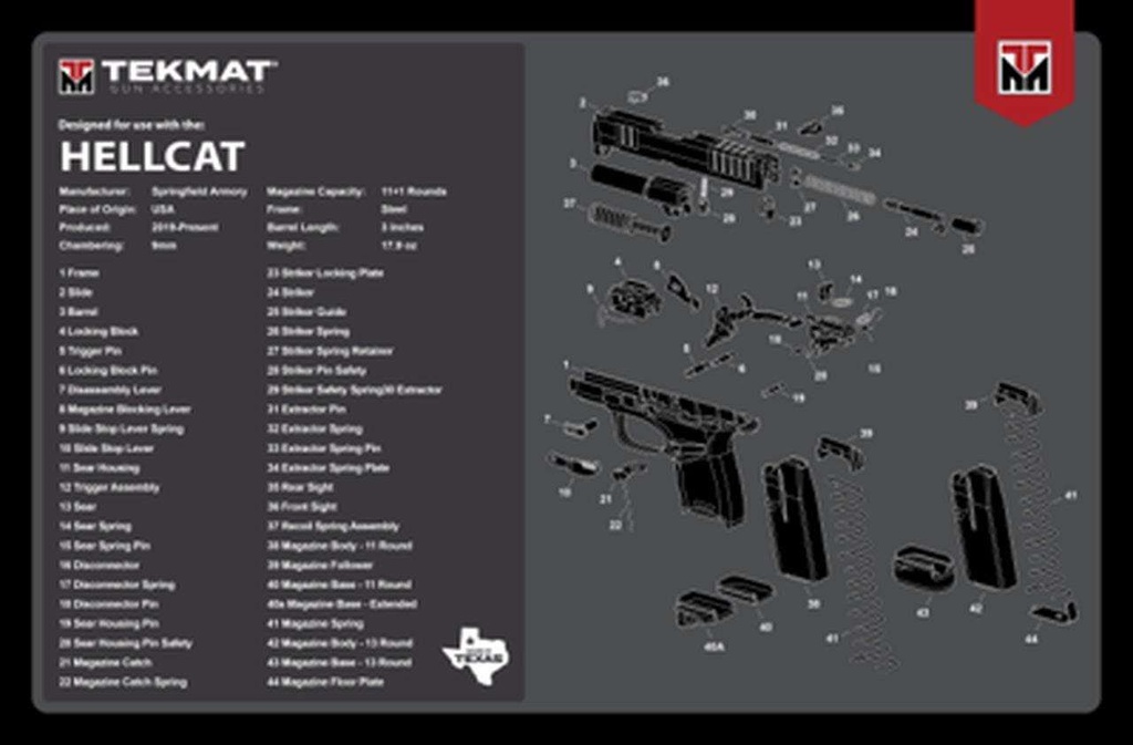 TekMat Ultra Premium Cleaning Mat Springfield Hellcat Parts Diagram 15" x 20" Black