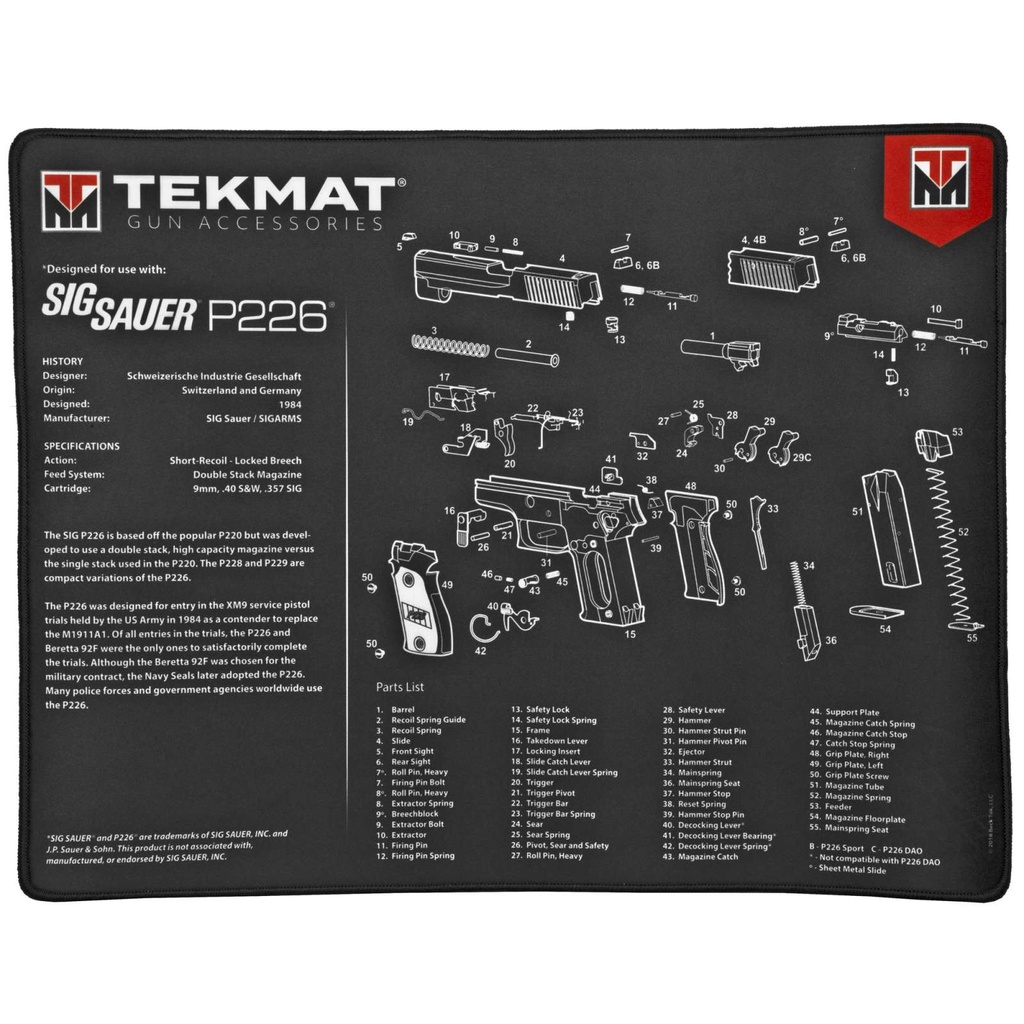 TekMat Ultra Premium Cleaning Mat Sig P226 Parts Diagram 15" x 20" Black