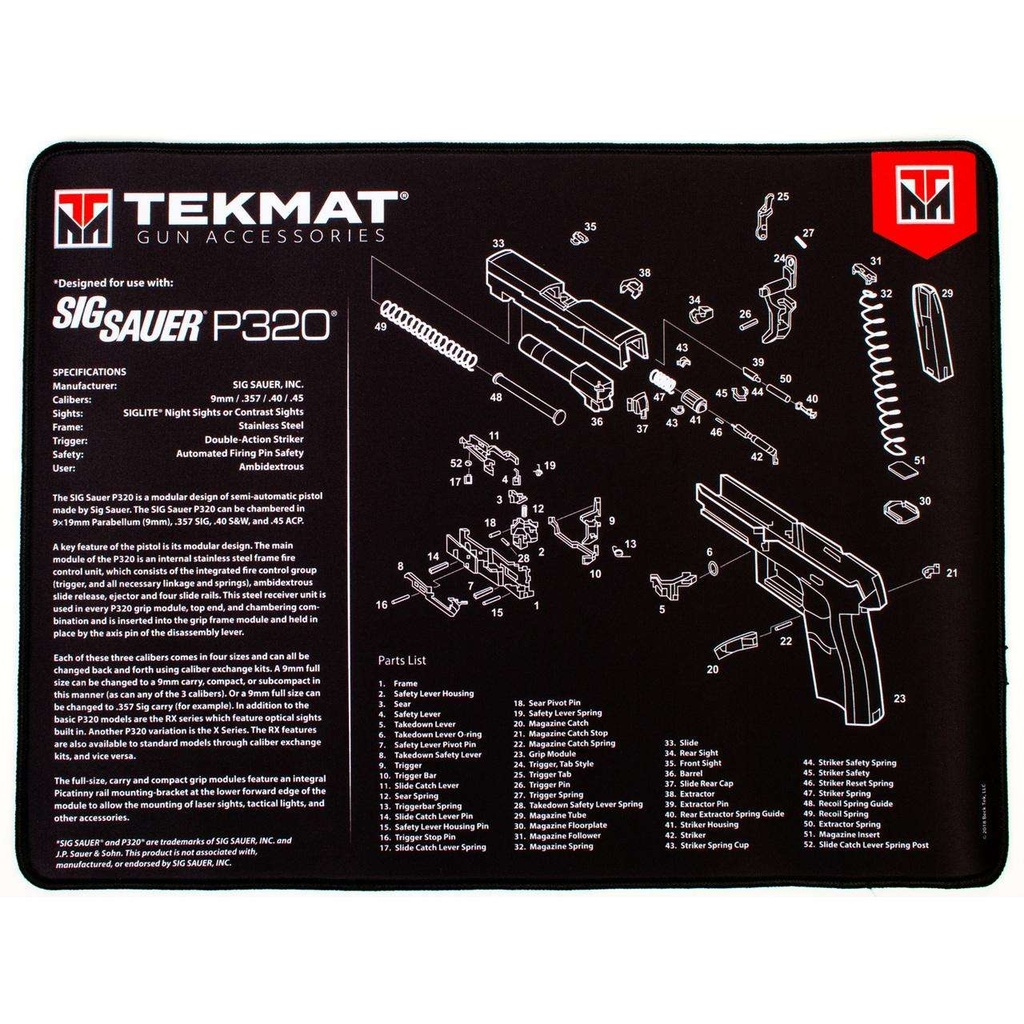 TekMat Ultra Premium Cleaning Mat Sig P320 Parts Diagram 15" x 20" Black