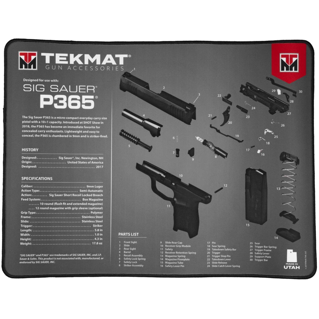 TekMat Oversized Gun Cleaning Mat Sig Sauer P365 15" x 20" Black