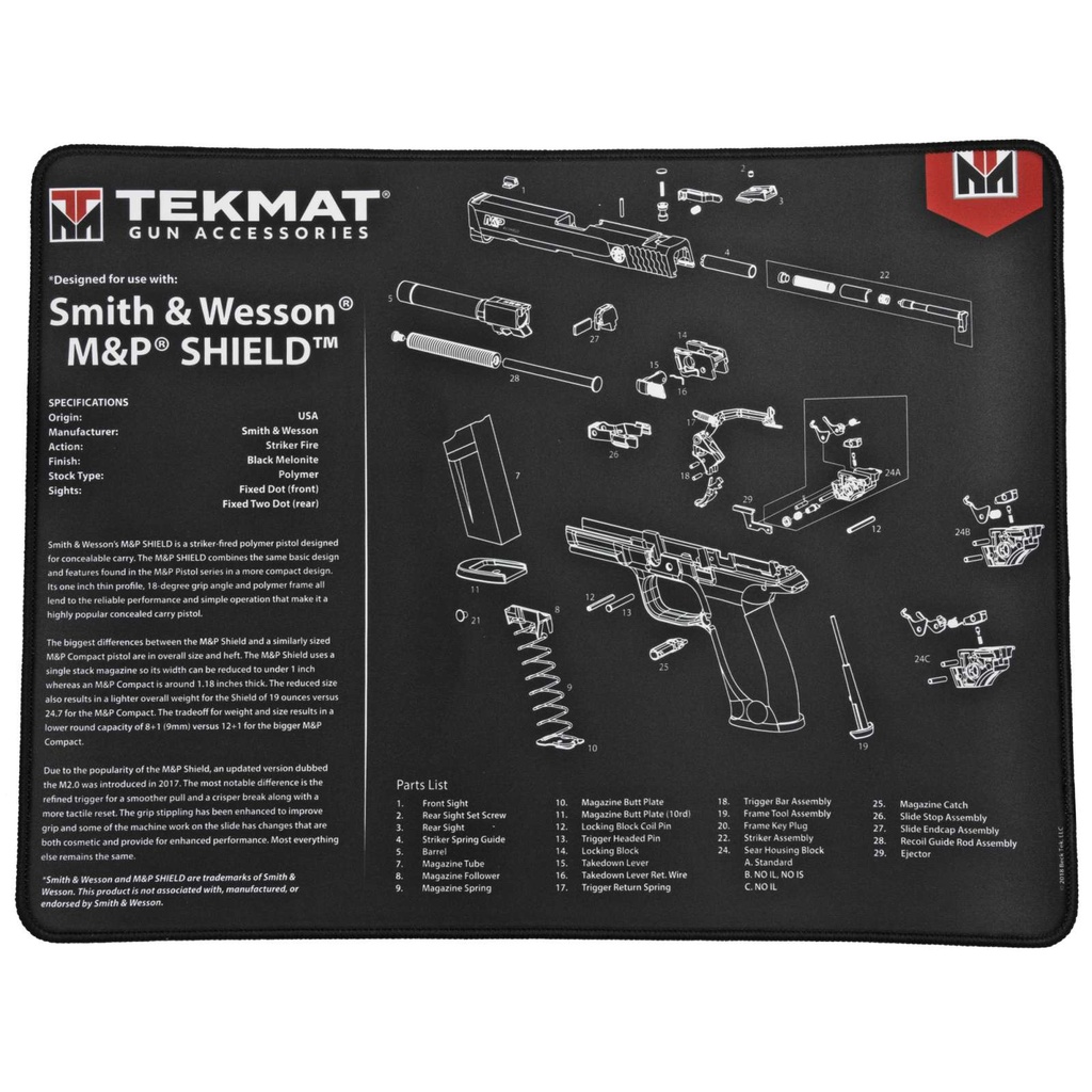 TekMat Ultra Premium Cleaning Mat S&W M&P Shield Parts 15"x20" Black