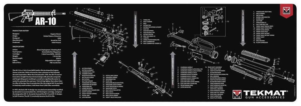 TekMat Original Cleaning Mat AR-10 Parts Diagram 12"x36" Black